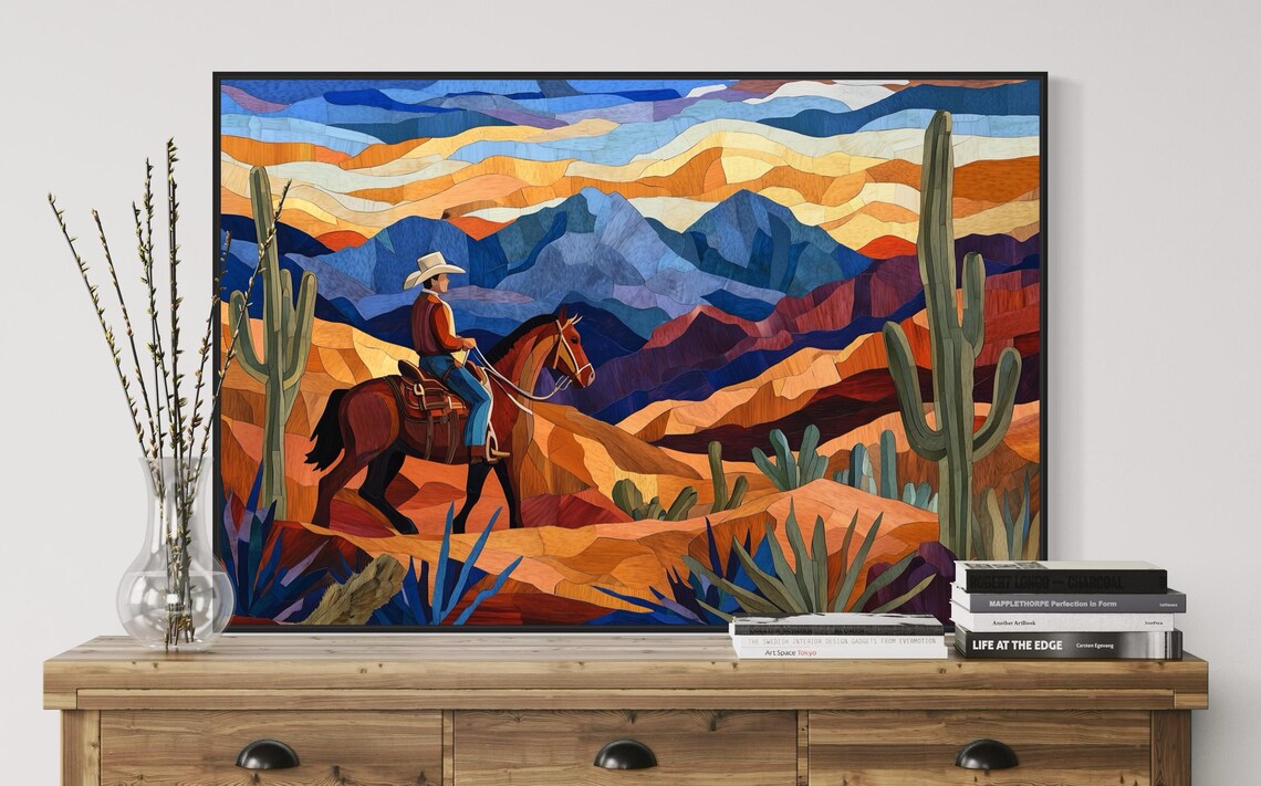Western Cowboy Desert Landscape Art Print - Image 4