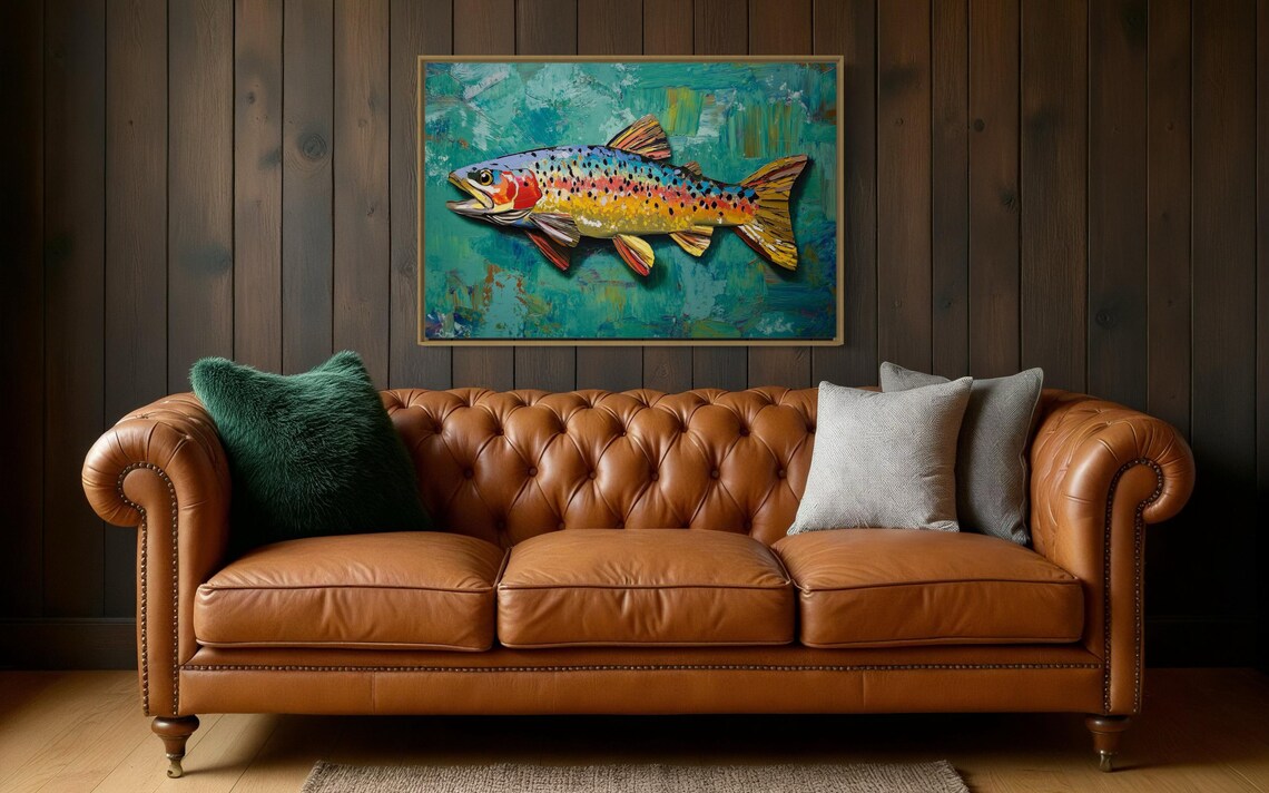 Rainbow Trout Vivid Teal Background Colorful Fishing Wildlife Art Poster - Image 3