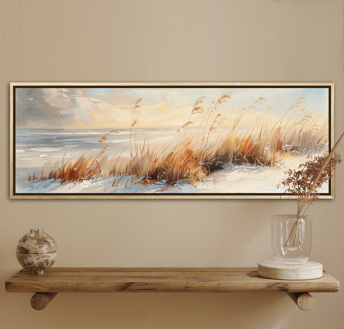 Seaside Sunrise Coastal Panorama, Beach House Art Print