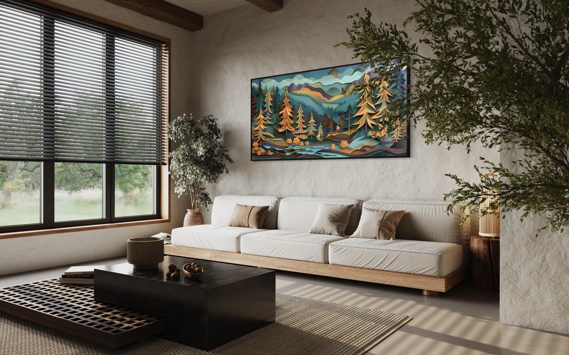 Rustic Autumn Forest Panorama Layered Paper Cut Fall Art Poster - Image 3