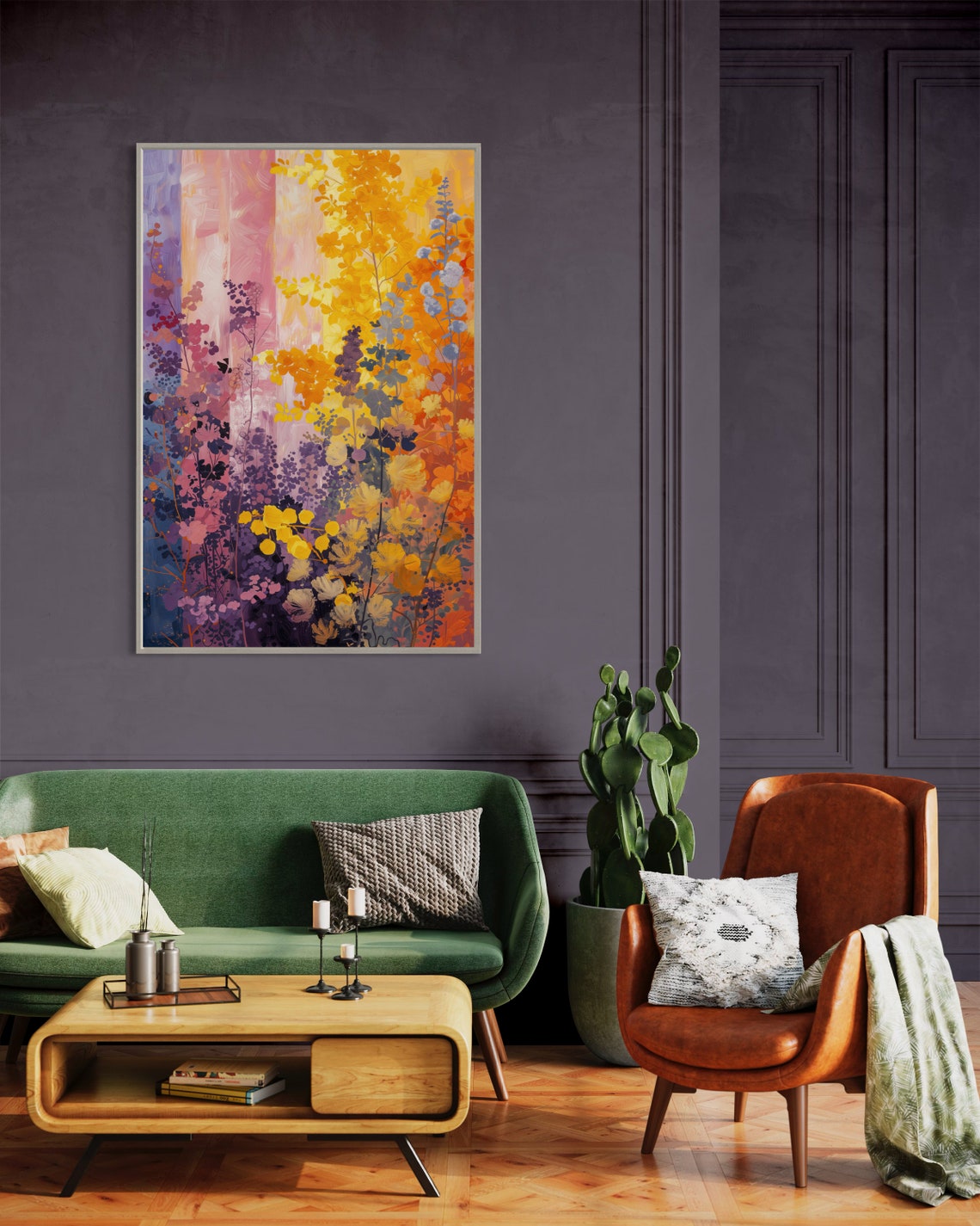 Yellow Violet Wildflowers Abstract Botanical Vibrant Bloom Art Poster - Image 3