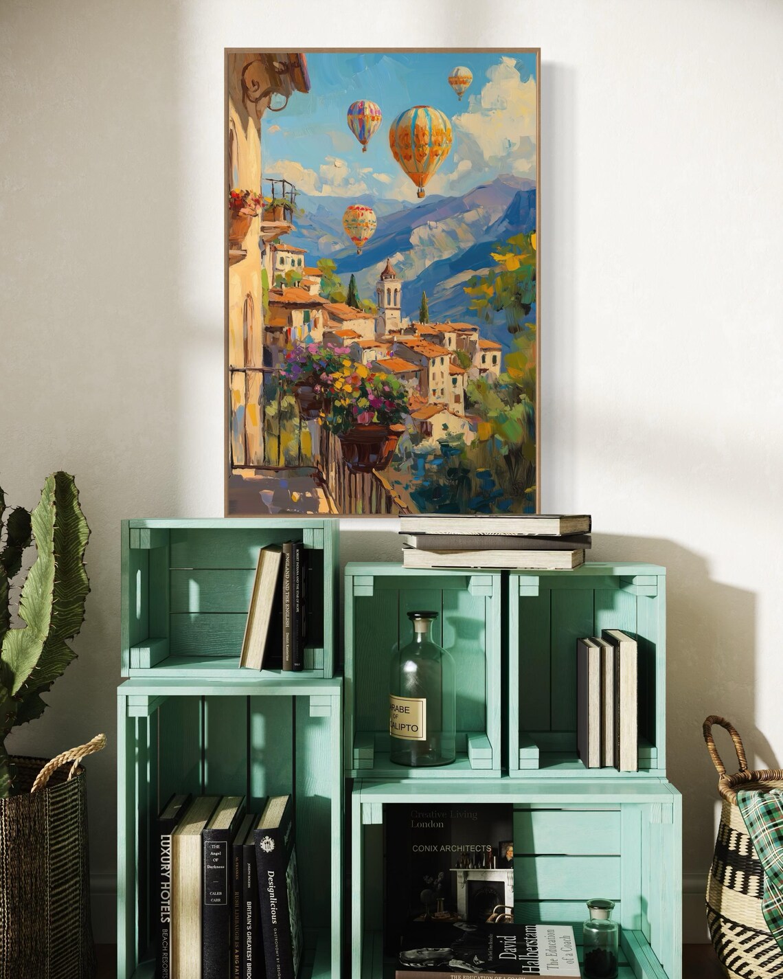 Hot Air Balloons Over Italian Village, Rustic Art Print - Image 5
