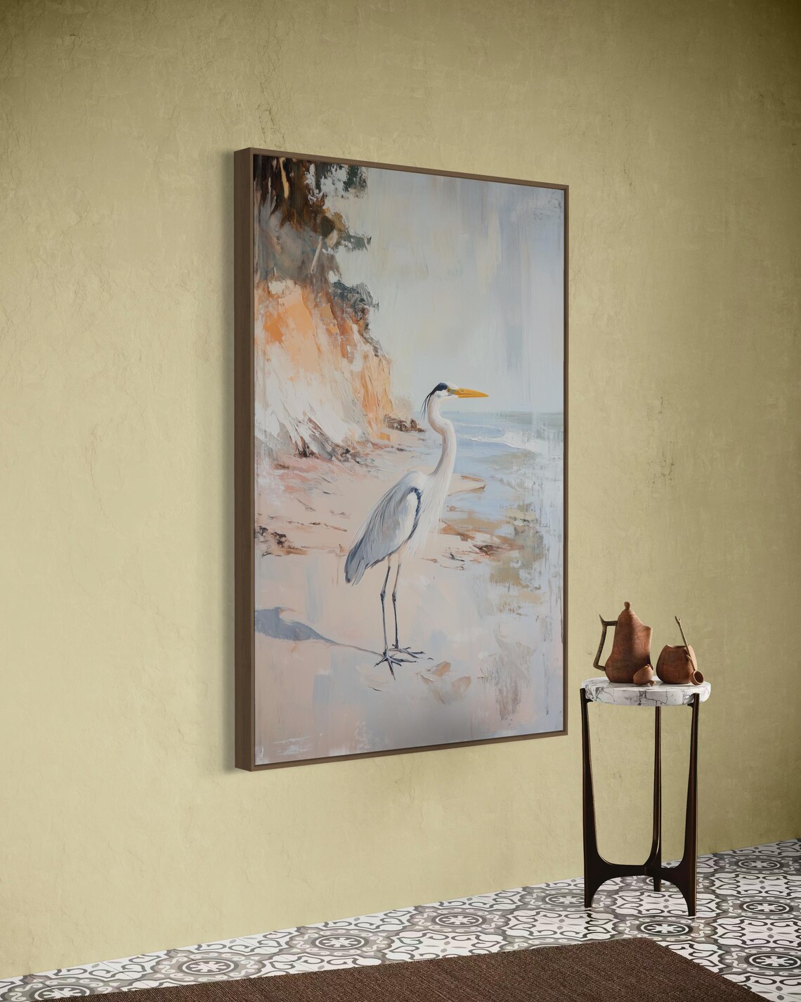 Great Blue Heron Beach Soft Pastel Coastal Ocean Shore Bird Art Poster - Image 5