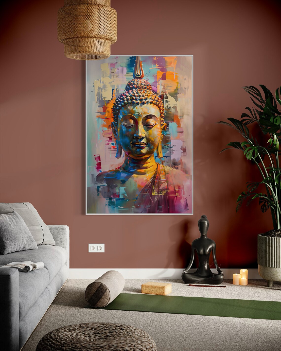Colorful Impasto Buddha Head Zen Meditation Modern Buddhist Wall Art - Image 5