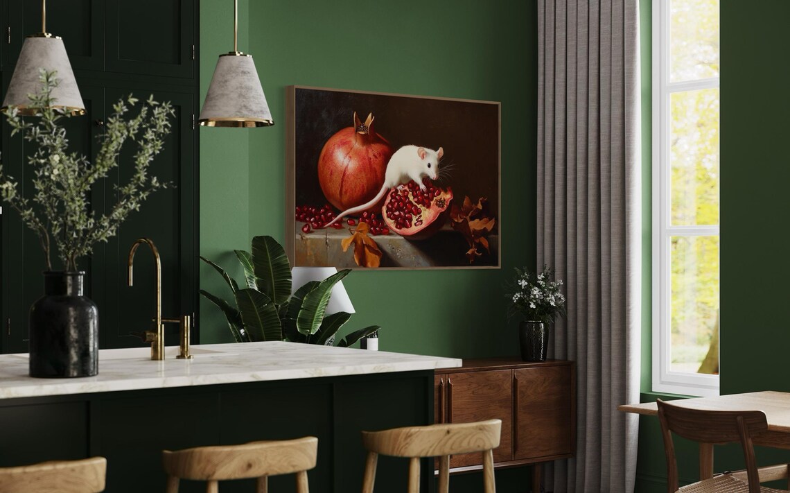 Still Life Mouse Pomegranate Vintage Kitchen Art Print - Image 3