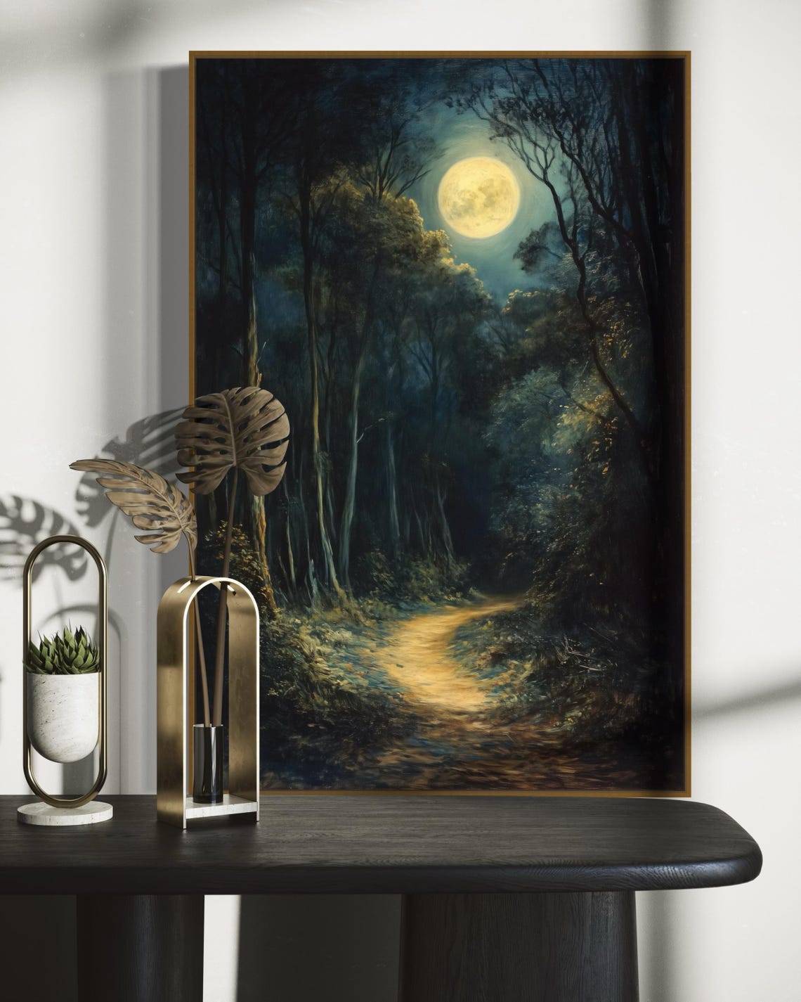 Enchanted Dark Forest Painting Print Mystical Art With Full Moon For Gothic Home Decor And Moody Wall Art - Image 5