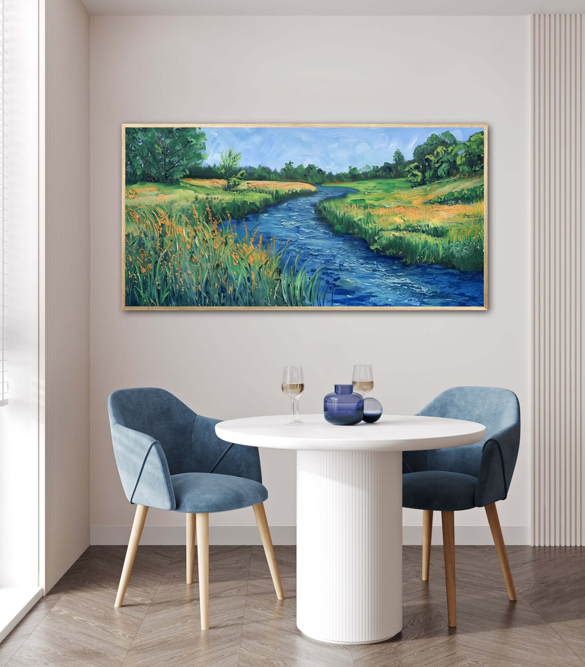 Emerald Green Meadow River Panoramic Peaceful Nature Art Poster - Image 3