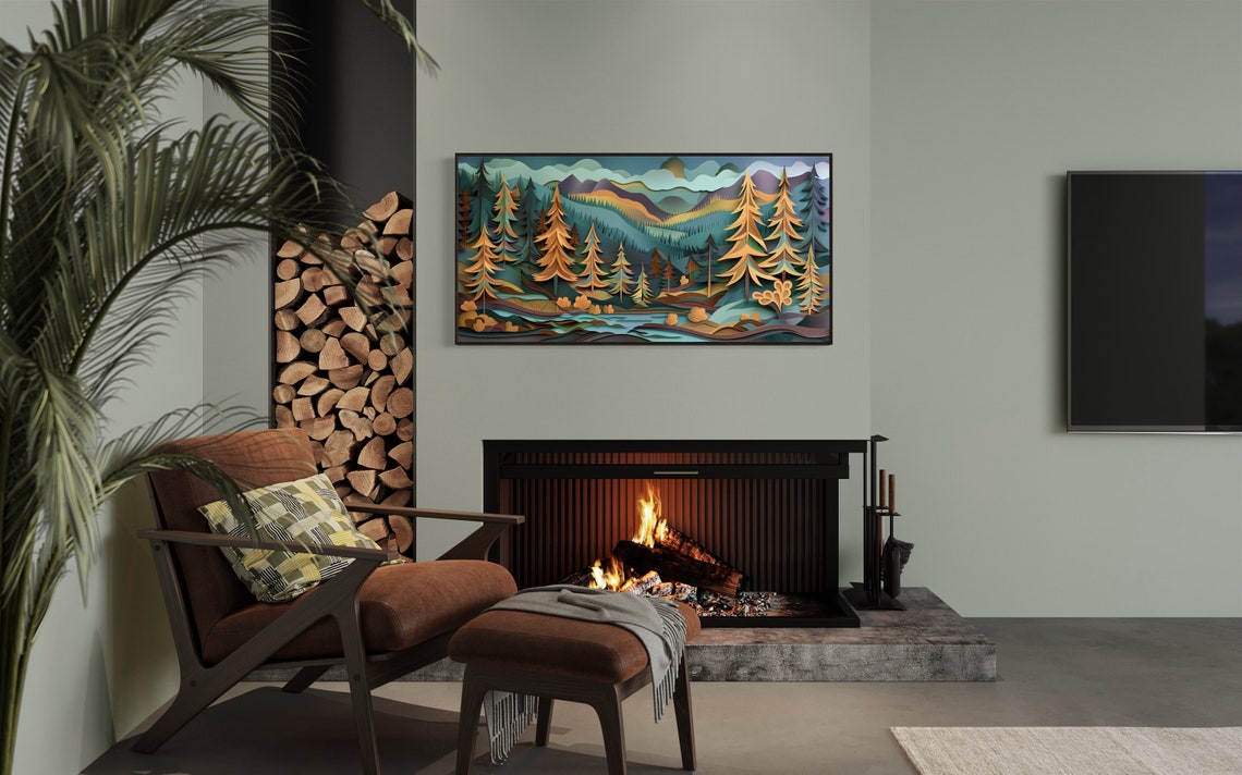 Rustic Autumn Forest Panorama Layered Paper Cut Fall Art Poster - Image 5