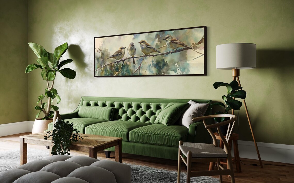Watercolor Sparrow Bird Print, Panoramic Wall Art - Image 3