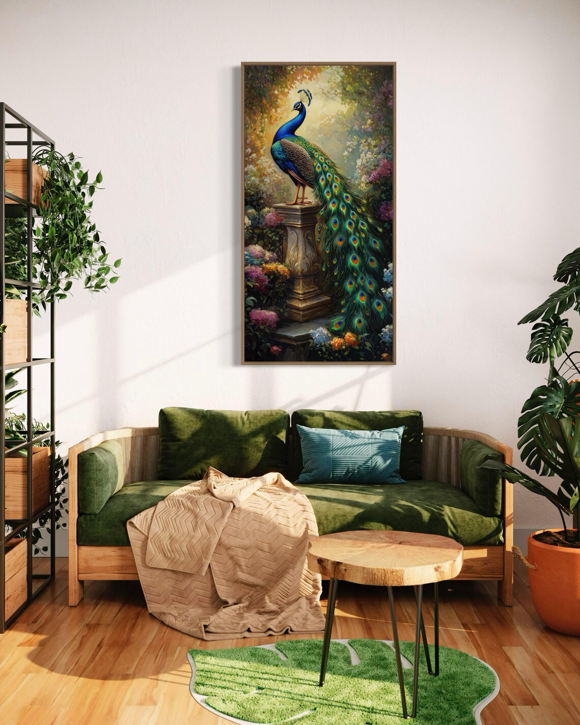 Peacock Wall Art Print, Tropical Bird Floral Accents - Image 4