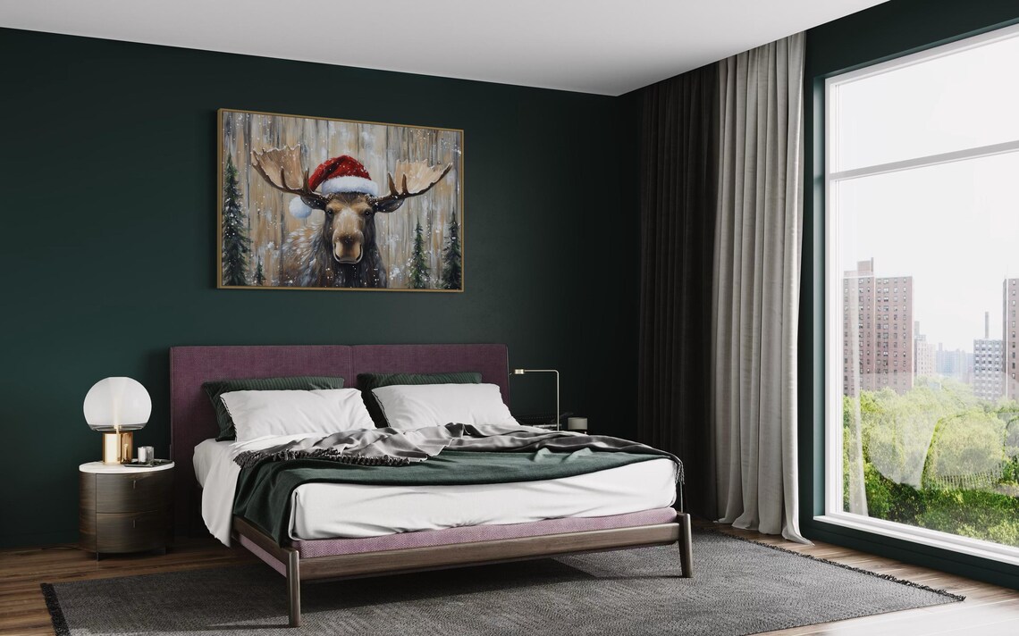 Santa Moose Christmas Art Print, Rustic Holiday Decor - Image 5