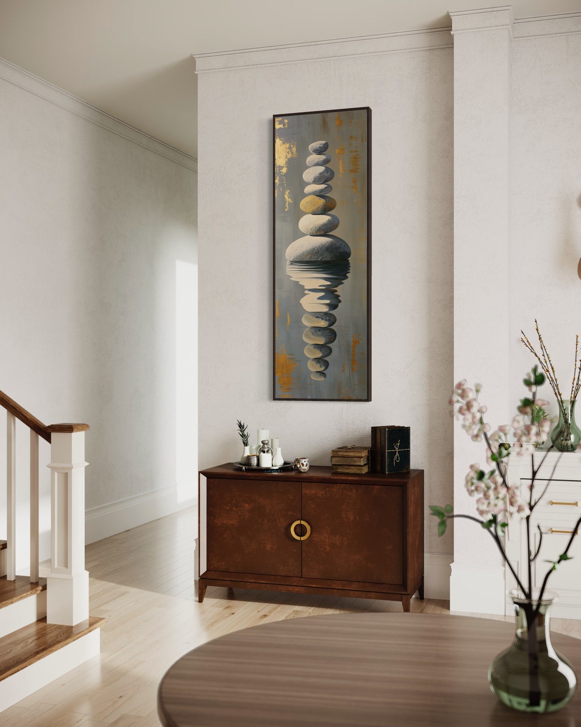 Zen Stacked Stones Water Reflection Tall Vertical Meditation Poster - Image 5