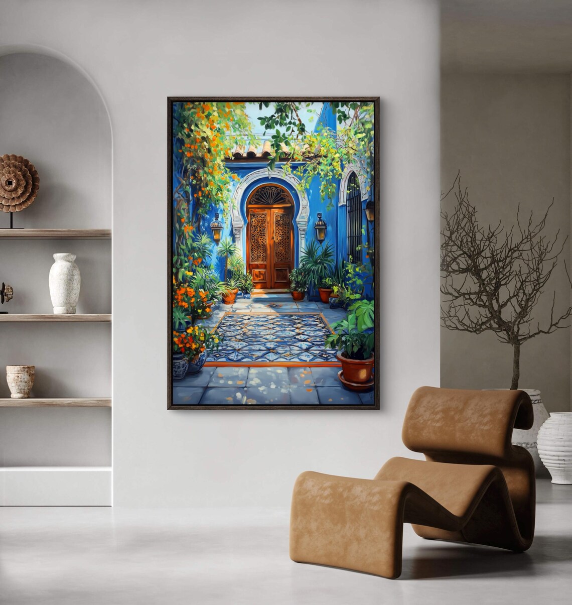 Indian Courtyard Blue Door, Rajasthani Art Print - Image 4