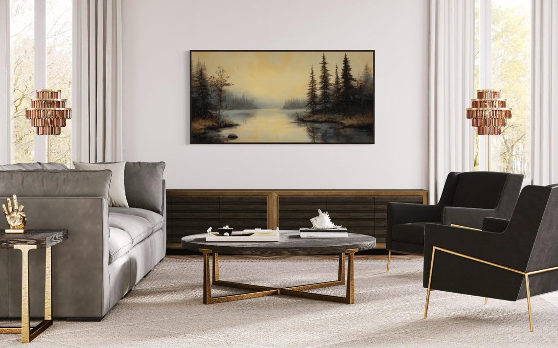 Misty Pine Forest Calm Lake Reflection Golden Morning Poster - Image 4
