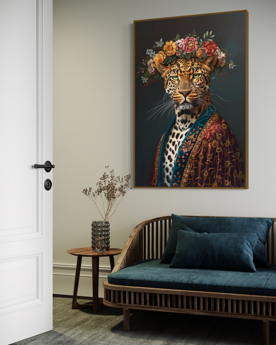Regal Leopard Flower Crown Royal Portrait Victorian Style Art Print - Image 2