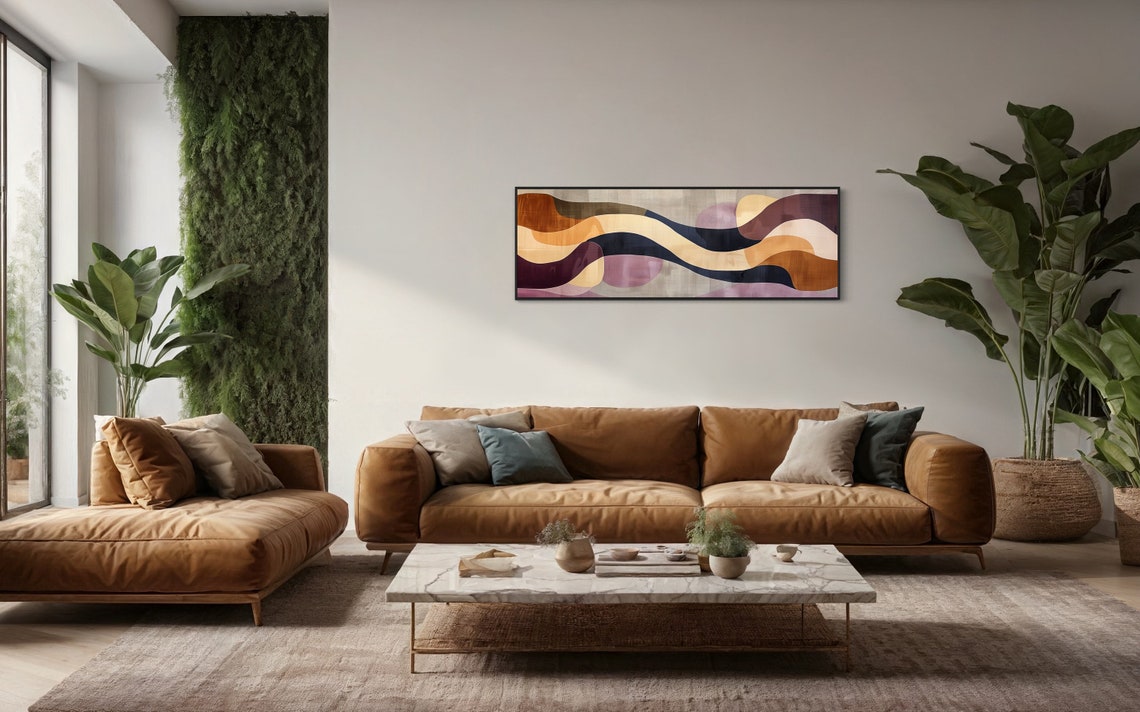 Geometric Rhythms Earthy Wavy Abstract Panoramic Mid Century Art Print - Image 4