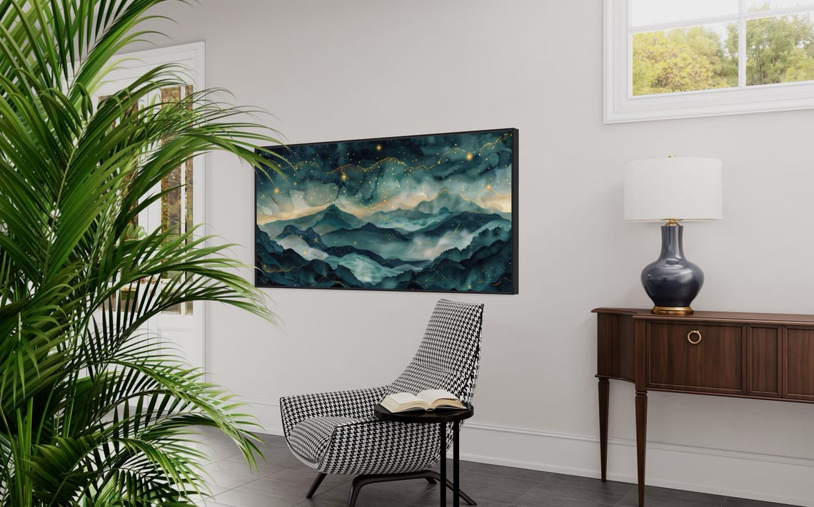 Dreamy Starry Night Mystical Mountain Art Print For Home Decore Starry Night Art And Panoramic Landscape For Above Bed Decor - Image 2
