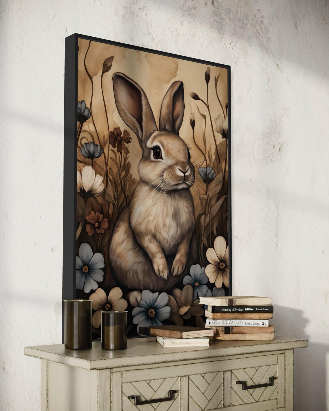 Cute Rabbit In Flower Garden Vintage Wildlife Bunny Art Wall Print - Image 4