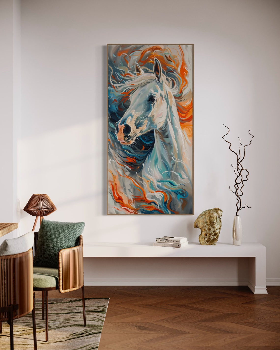 White Horse Portrait Flowing Colorful Mane Abstract Equine Art Print - Image 4