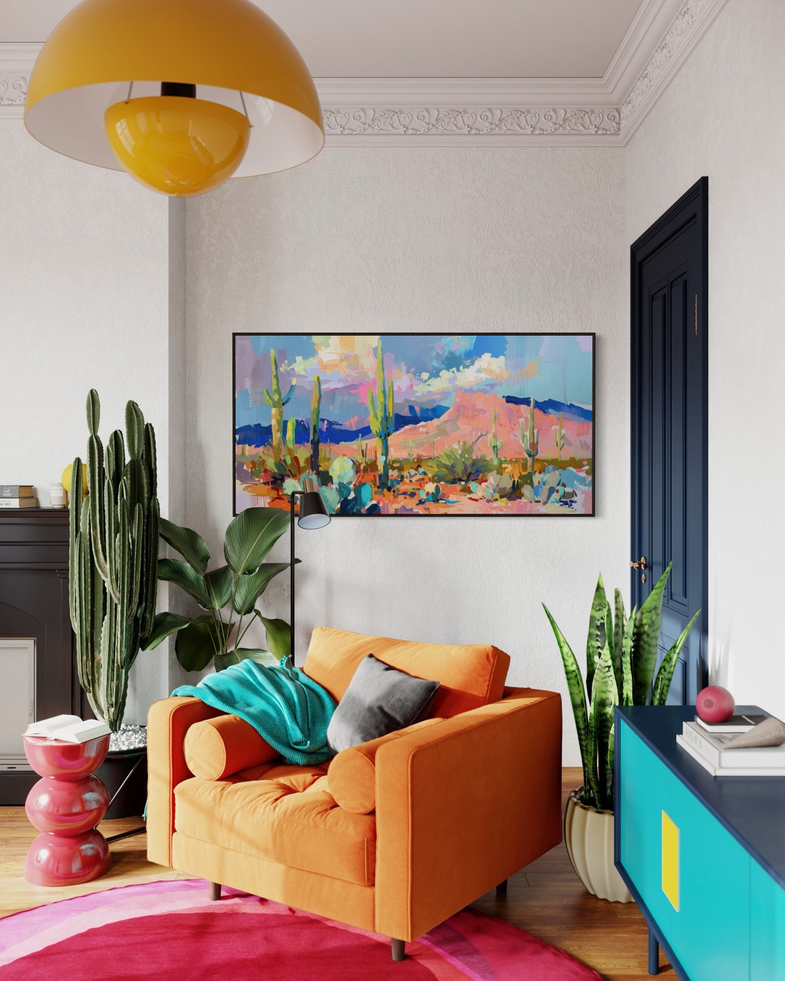 Colorful Saguaro Cactus Desert Sunset Pink Mountain Valley Poster - Image 3