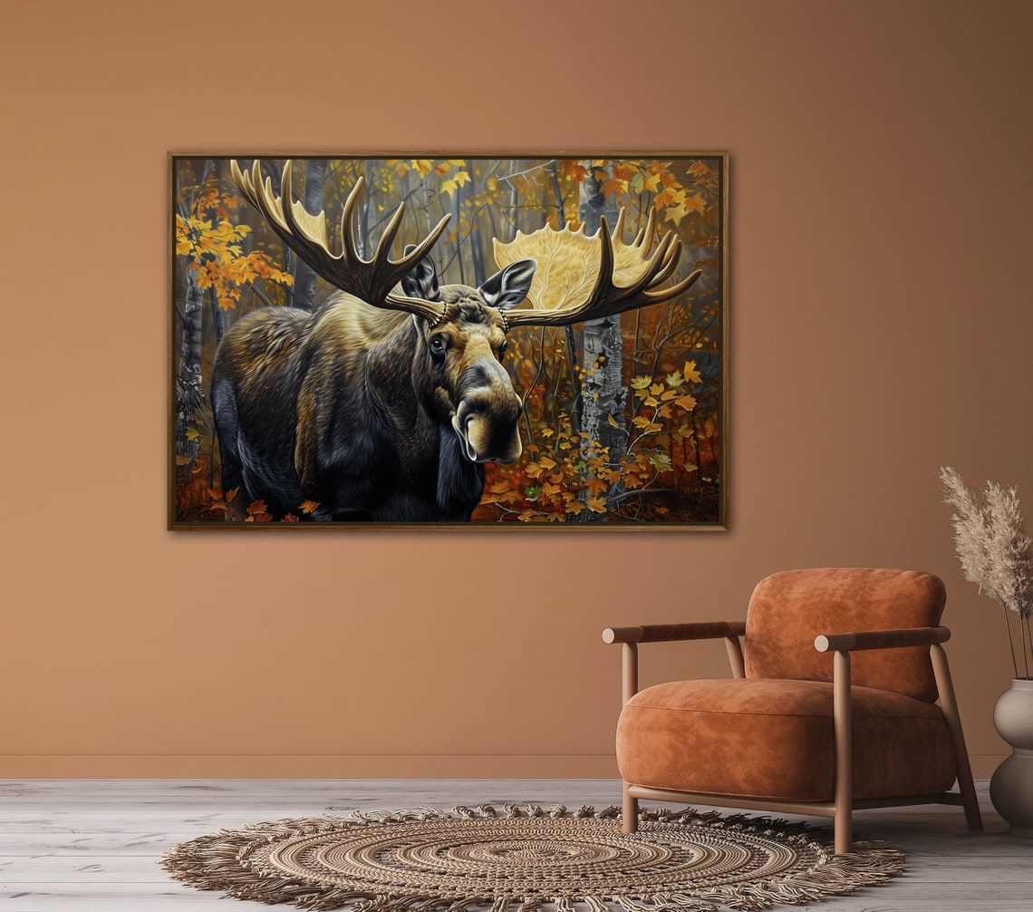Majestic Moose Autumn Forest Antlers Realistic Wildlife Painting Print - Image 3
