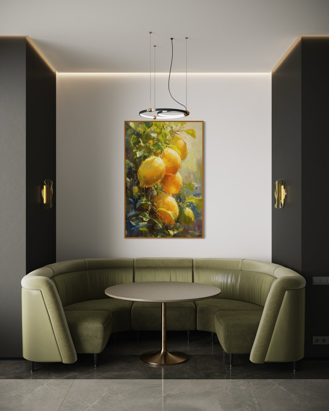 Sunlit Lemons on Tree Branch Impressionist Kitchen Wall Art Print - Image 3