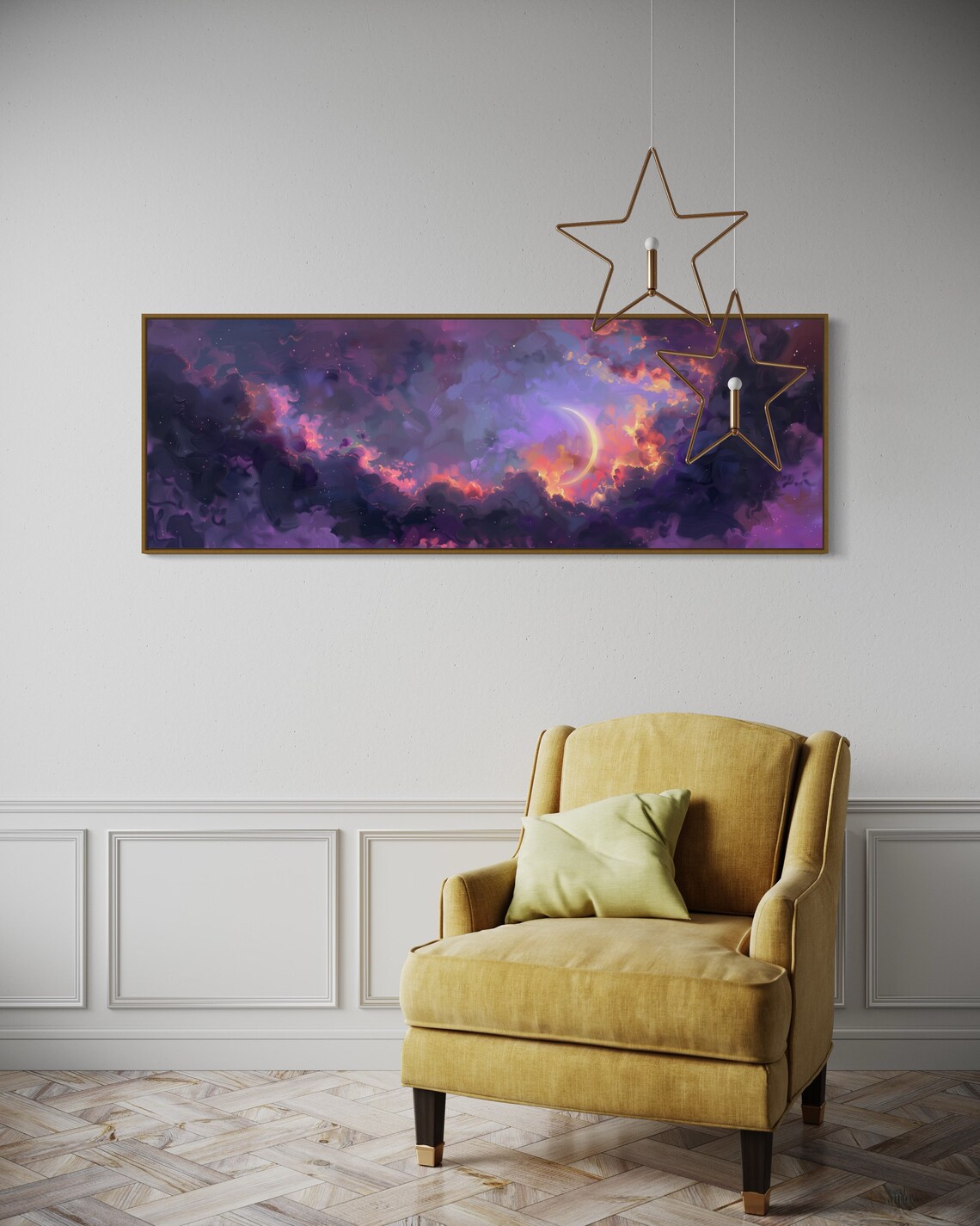 Crescent Moon Sky Art Print, Colorful Celestial Night - Image 3