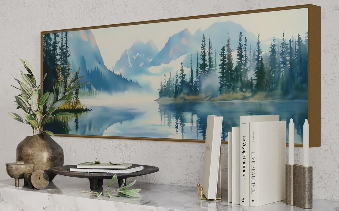 Misty Mountain Lake Panoramic Nature Print - Image 3