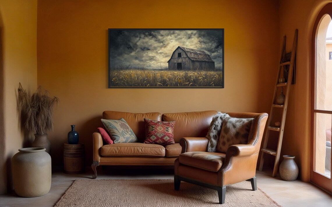 Old Barn On Golden Field Vintage Art Print - Image 4