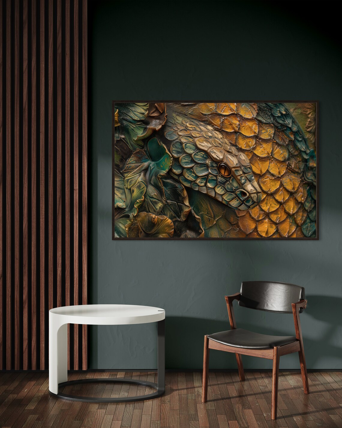 Golden Black Snake Serpent Scale Metallic Luxury Animal Wall Art Poster - Image 2