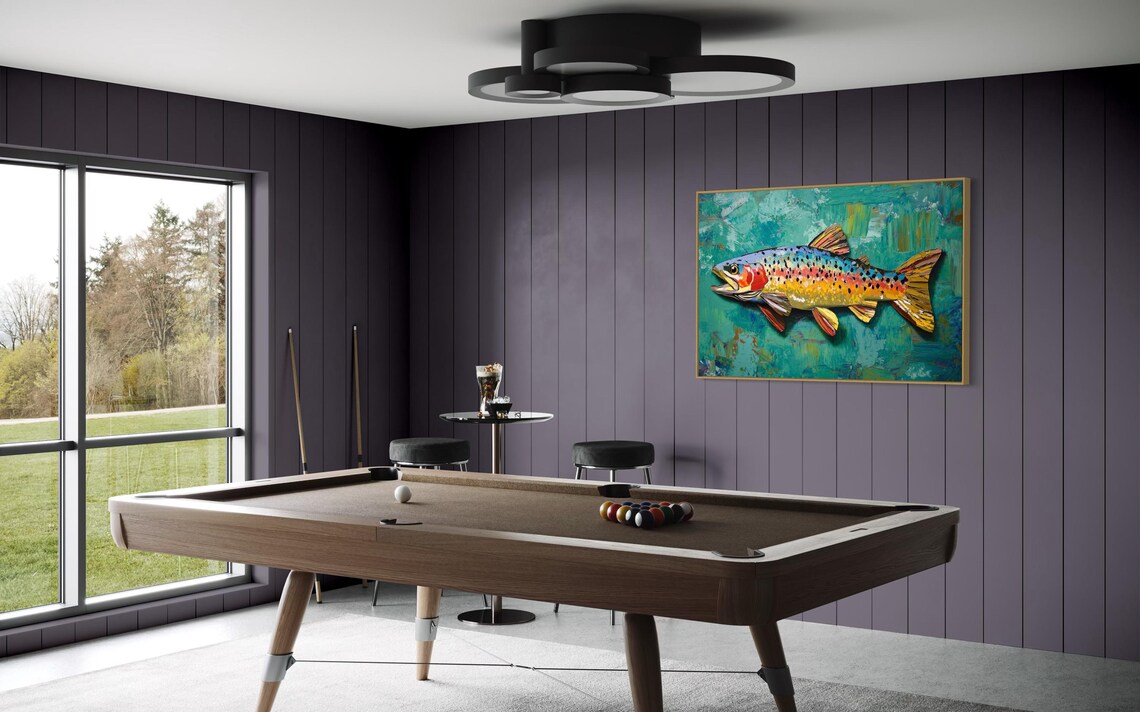 Rainbow Trout Vivid Teal Background Colorful Fishing Wildlife Art Poster - Image 4