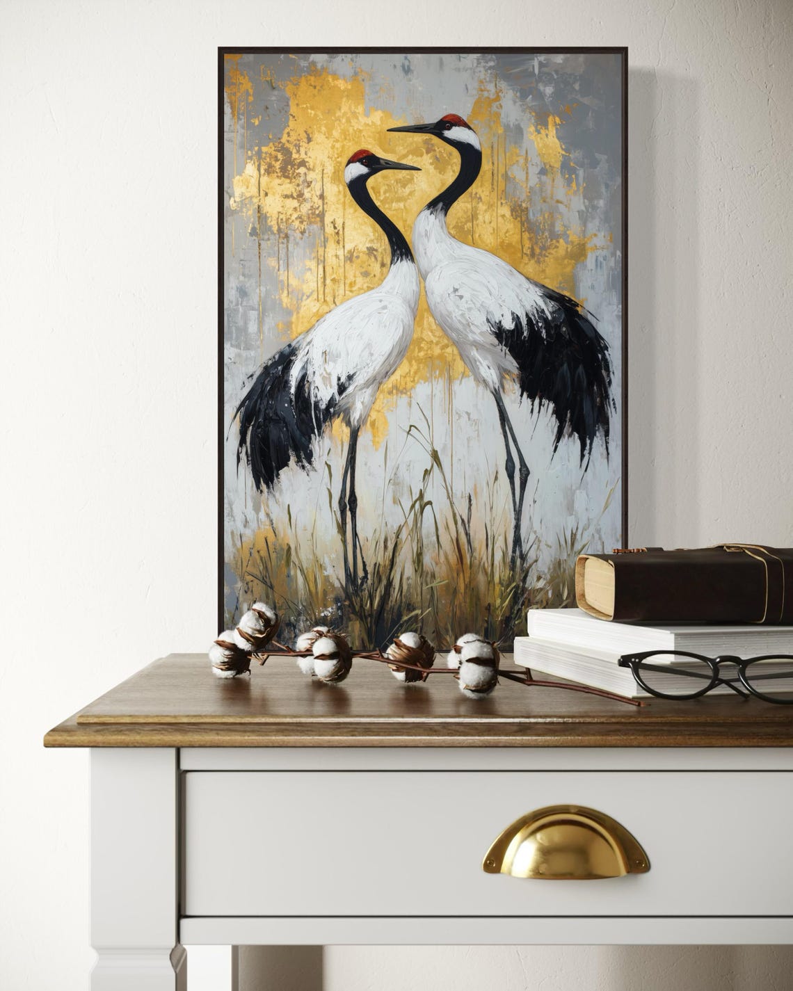 Red Crowned Cranes Gold Background Elegant Japanese Bird Art Poster - Image 5