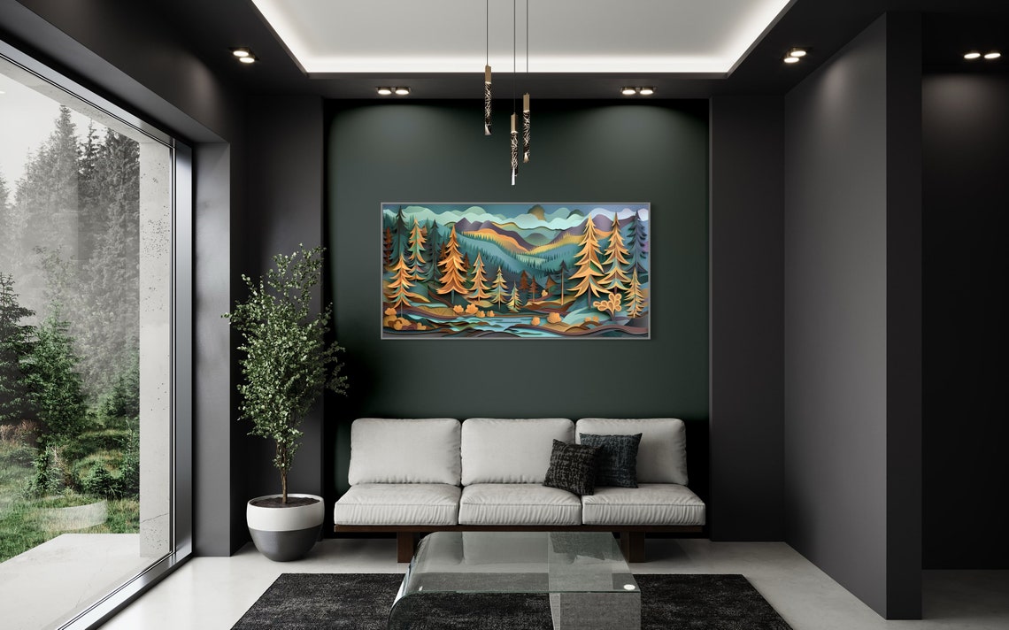 Rustic Autumn Forest Panorama Layered Paper Cut Fall Art Poster - Image 2