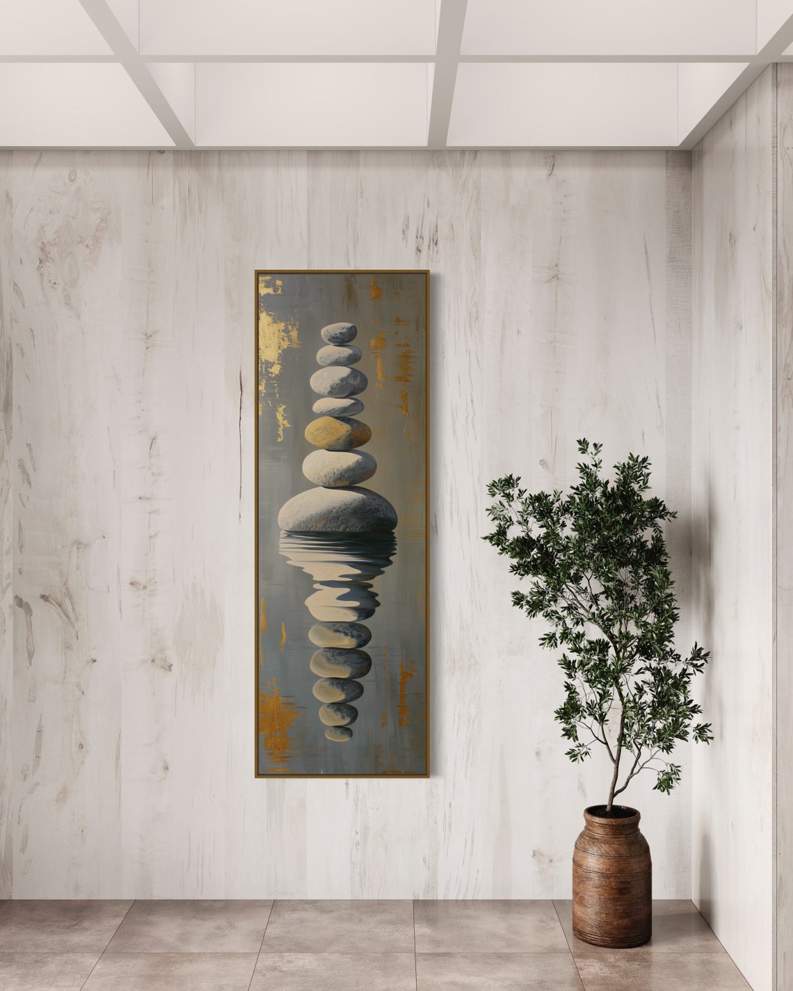 Zen Stacked Stones Water Reflection Tall Vertical Meditation Poster - Image 2