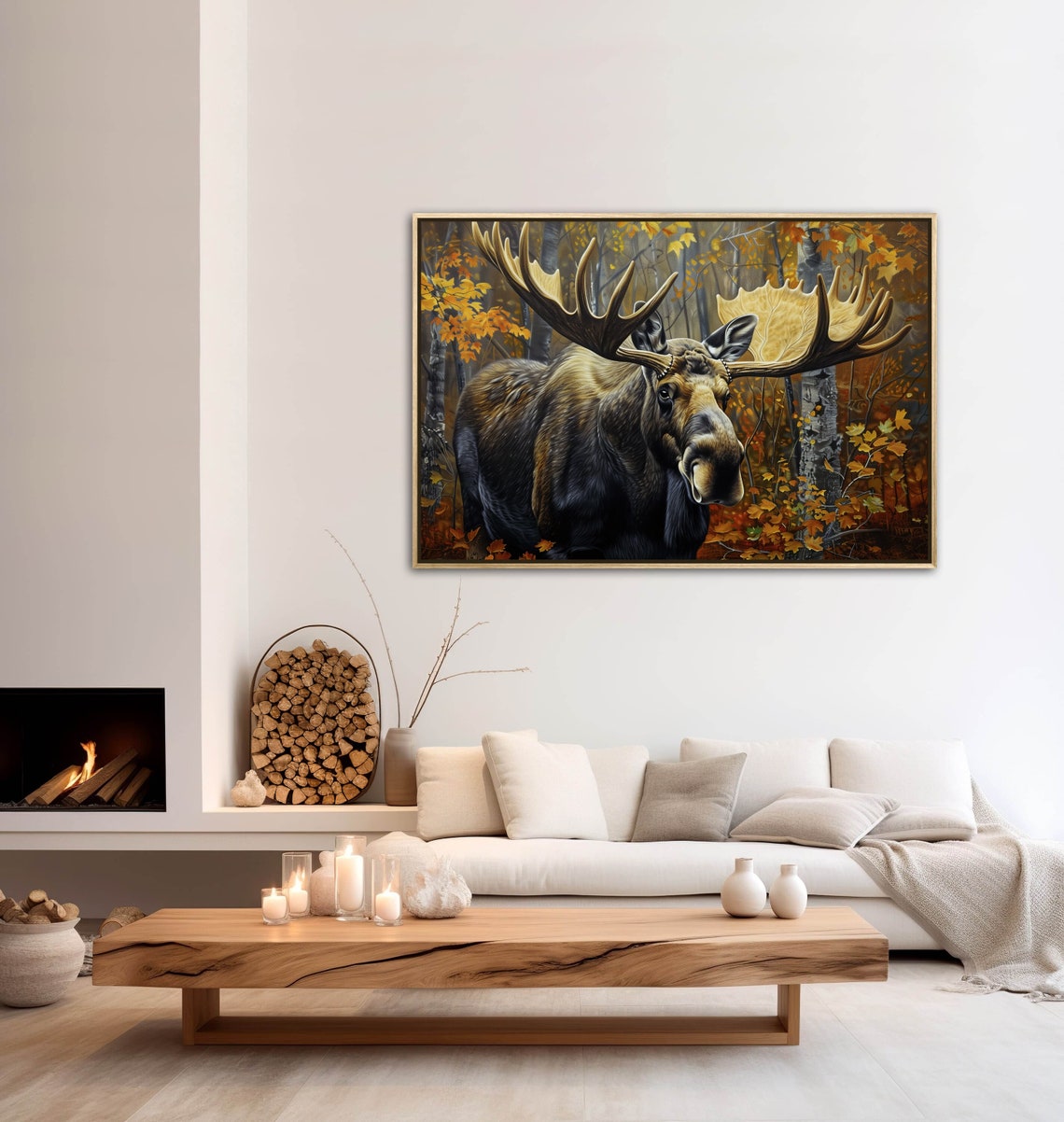 Majestic Moose Autumn Forest Antlers Realistic Wildlife Painting Print - Image 4