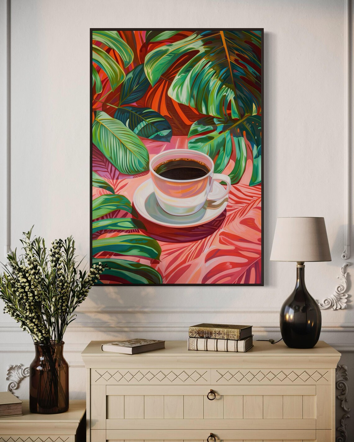 Coffee Art in Tropical Paradise, Tropical Leaves Art Print - Image 2