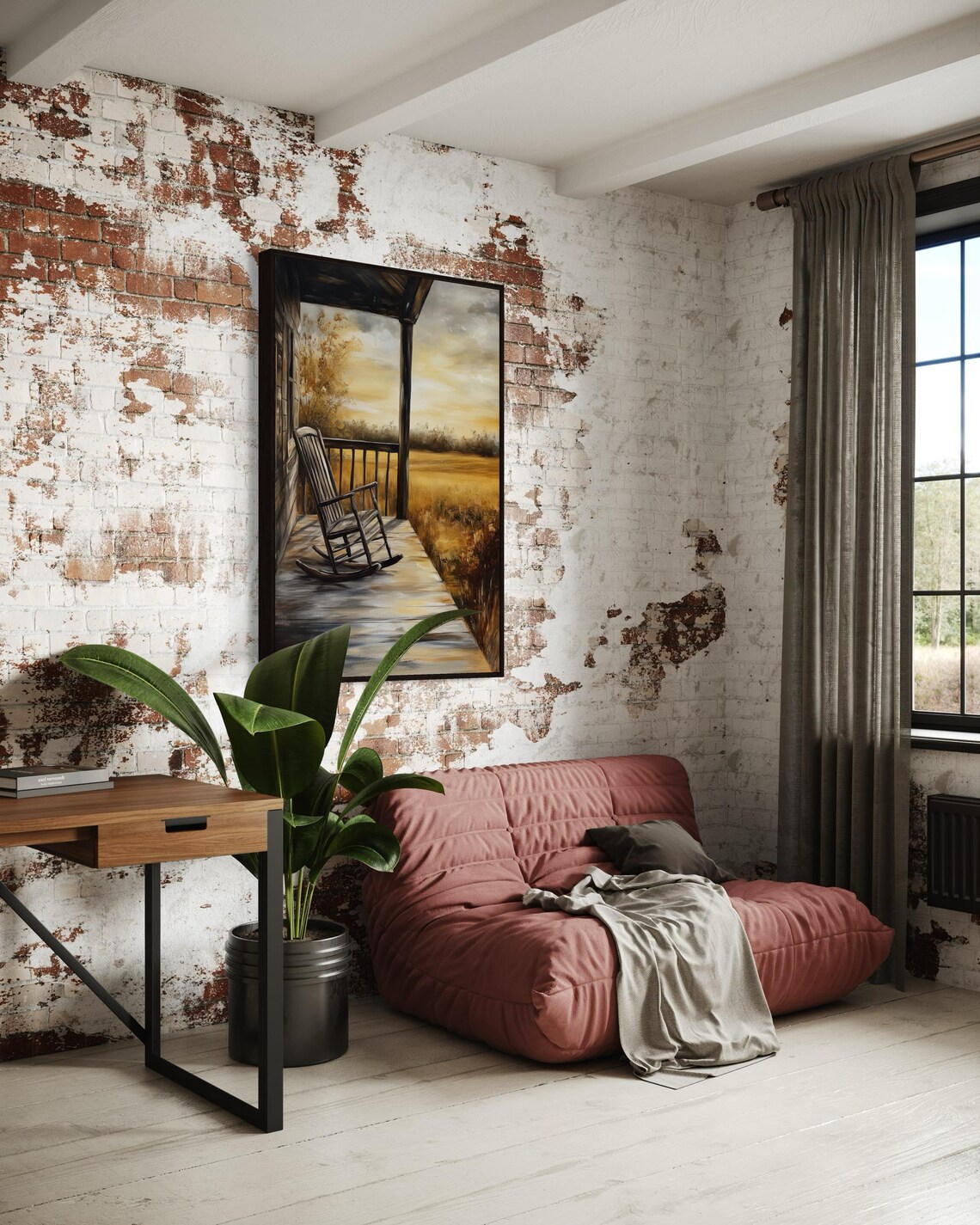 Rustic Porch Rocking Chair, Vintage Farmhouse Art Print - Image 4