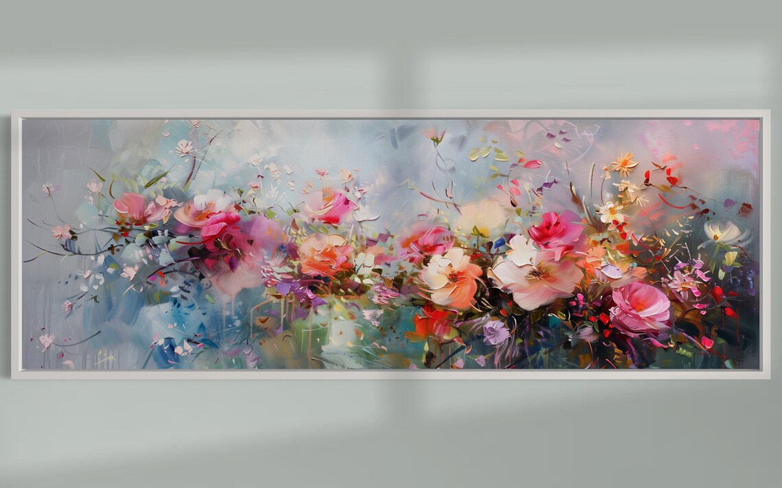 Pastel Peony Panorama, Whimsical Floral Art Print