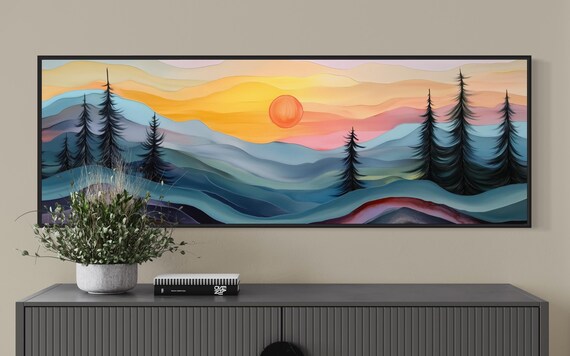 Colorful Sunset Landscape, Boho Abstract Art Print