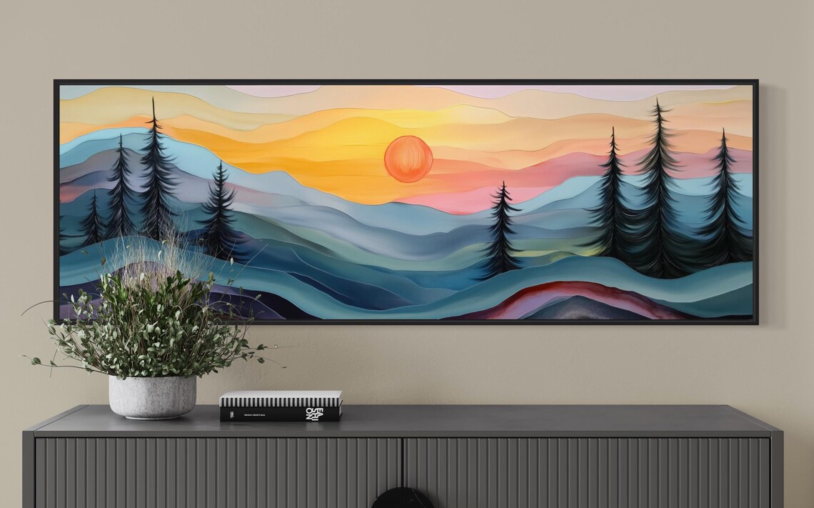 Colorful Sunset Landscape, Boho Abstract Art Print