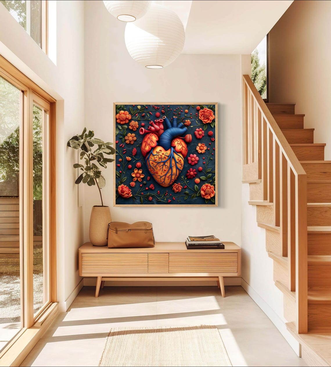 Vibrant Anatomical Heart Sculpted Floral Art Bold Botanical Poster - Image 4