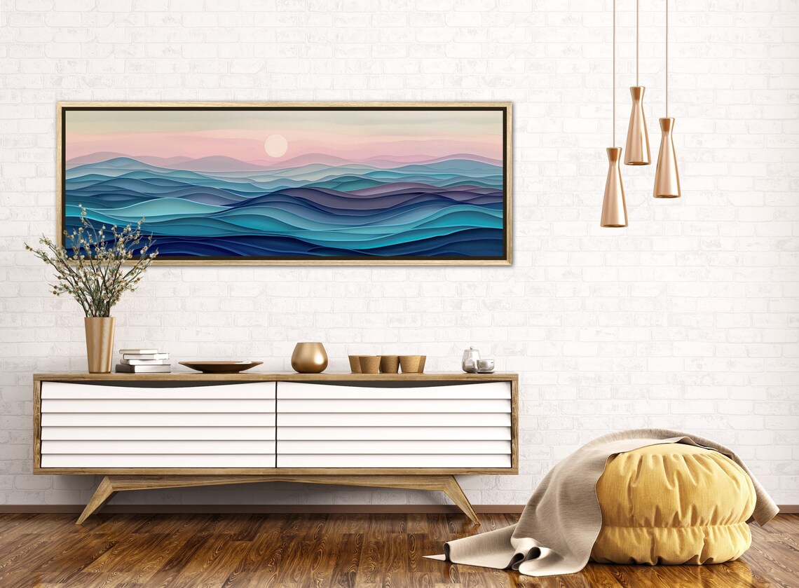 Ocean Waves Panorama, Pink And Purple Sky Art Print - Image 5