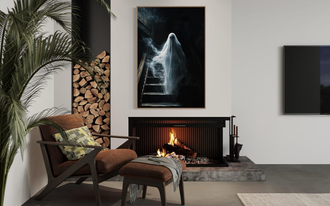 Haunted Mansion Smoke Ghost Staircase Spooky Halloween Art Print - Image 2