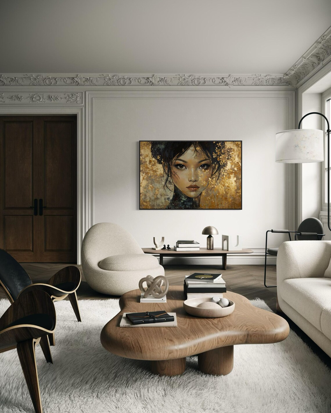 Asian Woman Portrait Gold Leaf Accents Elegant Luxury Fine Art Print - Image 3