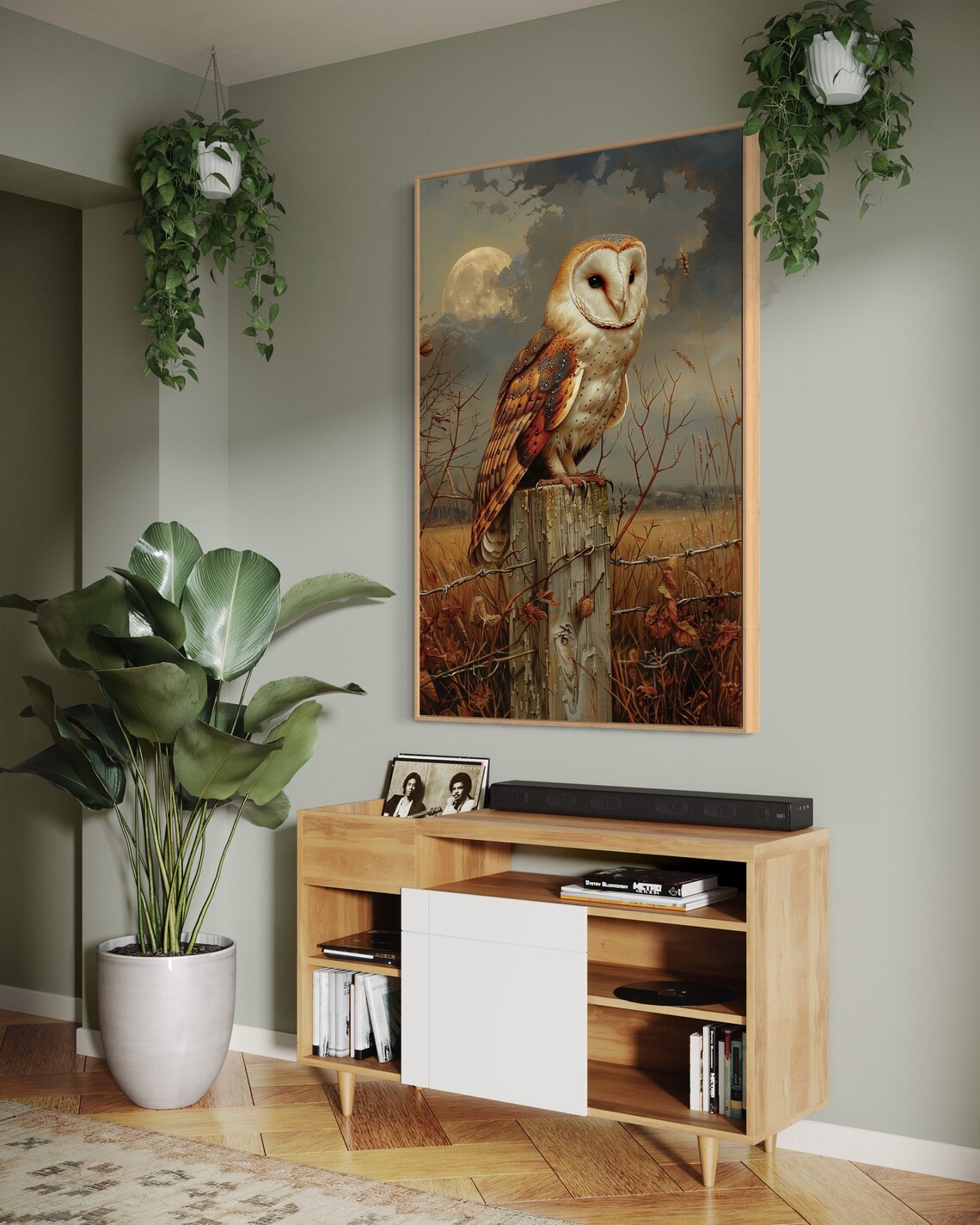 Moonlit Barn Owl and Full Moon Art Print - Image 3