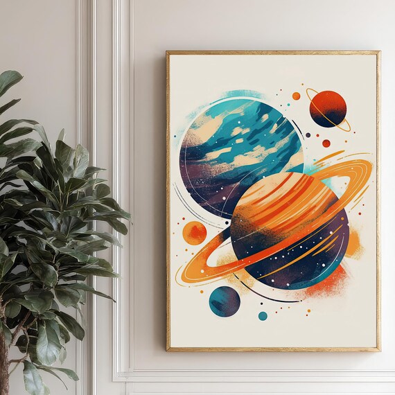 Colorful Planets Solar System Abstract Space Art Modern Cosmic Print