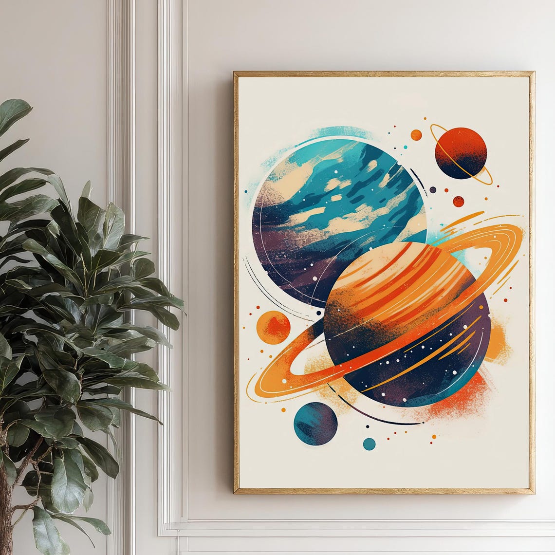 Colorful Planets Solar System Abstract Space Art Modern Cosmic Print