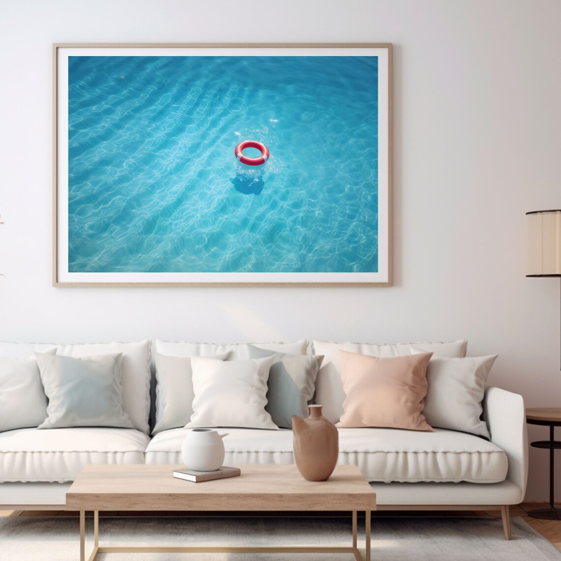 Turquoise Swimming Pool Aerial Red Life Ring Summer Photo Poster