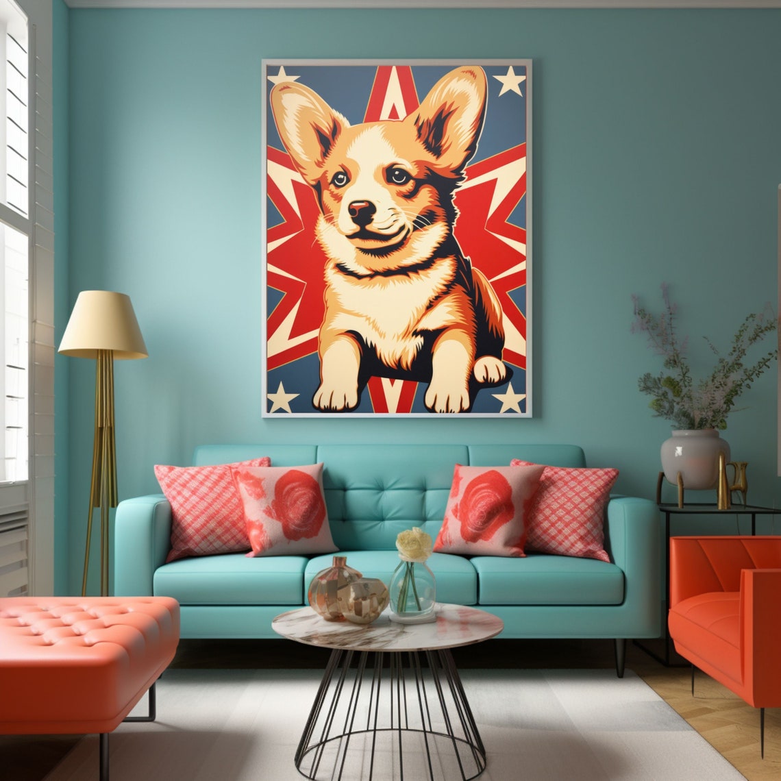 Pop Art Corgi Puppy Stars Retro American Bold Dog Art Poster