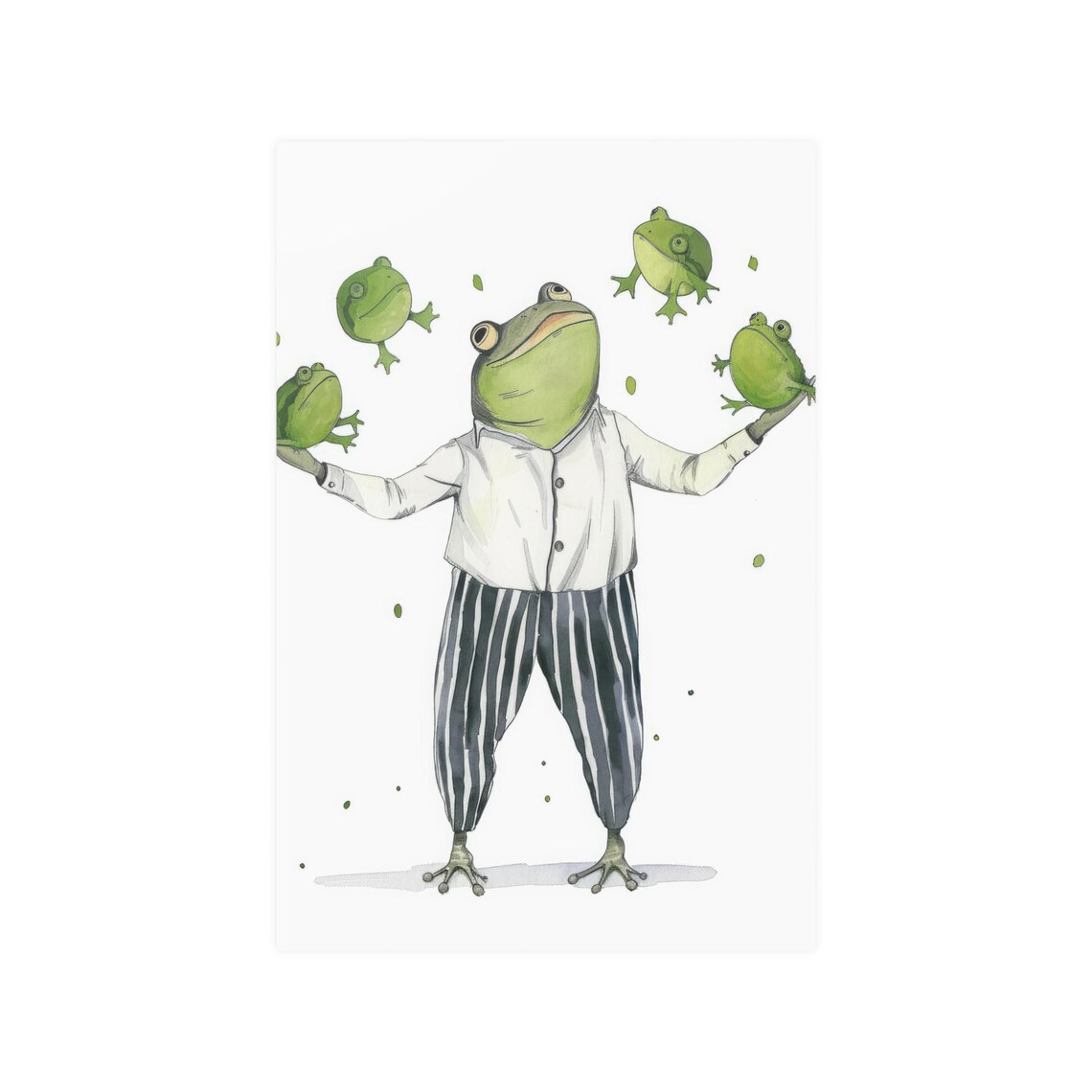Whimsical Frog Juggler Watercolor Balancing Little Frogs Print - Image 3